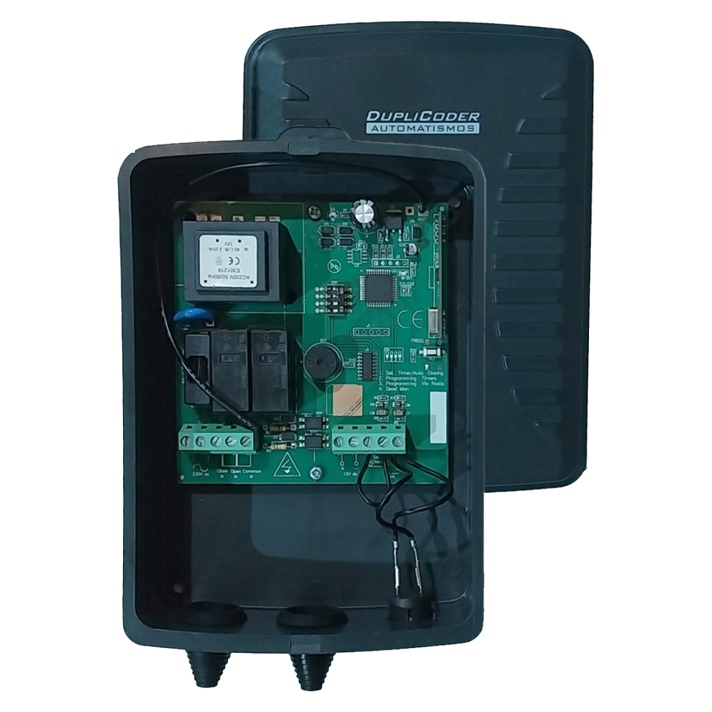 Cuadro de Control para 1 motor de puerta enrollable, persiana o toldo, para motor monofásico 230 Vac. de hasta 75 W., con receptor incorporado.