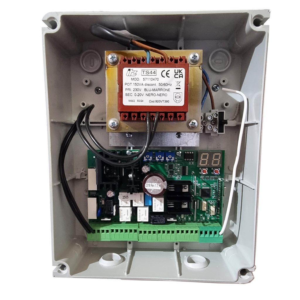 imagen cuadro de control 1 ó 2 motores puerta corredera, basculante o batientes de 24 Vcc hasta 140W